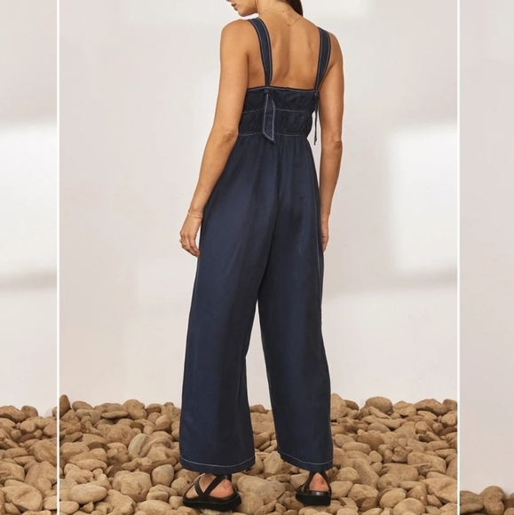New Anthropolgie x Sancia Oda V-Neck Halter Navy Blue Romper Jumpsuit NWT Medium - Picture 5 of 17